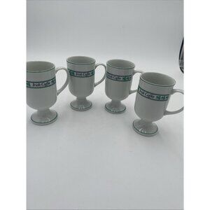 VINTAGE Irish Coffee Pedestal Mugs Made Japan White Green Shamrocks Clover Set 4